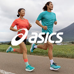 ASICS logo over a GEL-Nimbus 27 running shoe lifestyle image