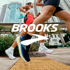 Brooks logo over a running shoes lifestyle image