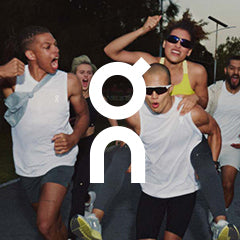 On logo over a running lifestyle image